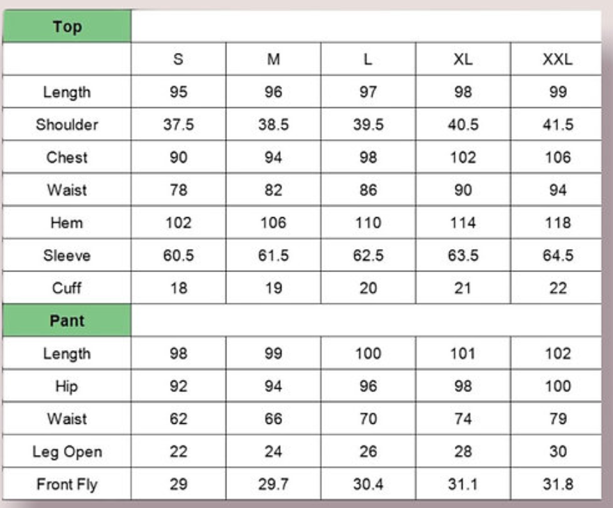 Modfit Size Guide